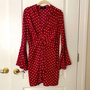 Flare sleeve polka dot mini dress